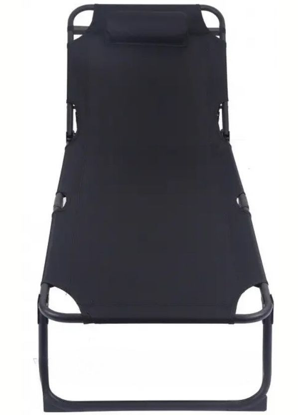 Складной шезлонг-раскладушка с мягким подголовником и регулируемой спинкой 176×56×28 см черный (2104618601) No Brand (340064463)