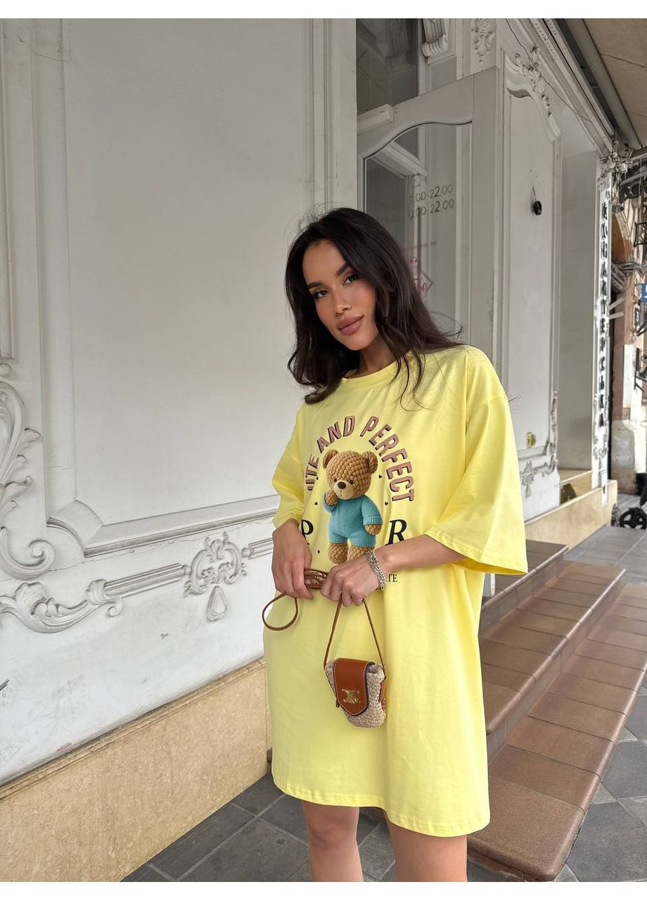 Стильная женская футболка oversize с милым принтом мишки Україна - (358644057)