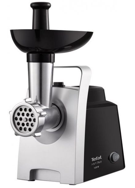 М'ясорубка HV1 7in1, 1400Вт, 1.7кг/хв, 3 решітки, насадка для ковбас, 3 терки, пластик, чорно-сріб. Tefal (314747306)