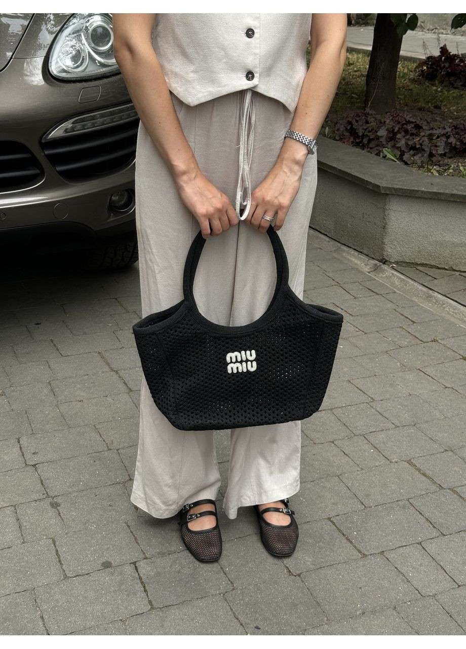 Сумка жіноча Raffia And Linen Tote Bag Black No Brand (362488784)