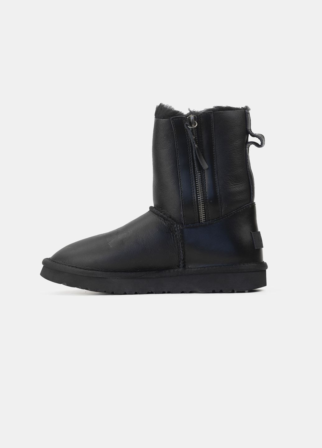 Угг со змейкой Черные Кожаные Classic Black Leather Zip UGG (315411476)