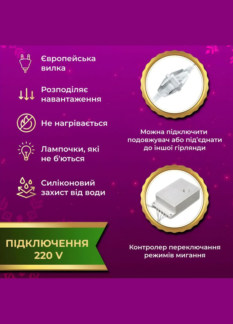 Гирлянда штора 2х2 м 240 LED светодиодная прозрачный провод 8 линий No Brand ZWM2240LEDML (299239601)