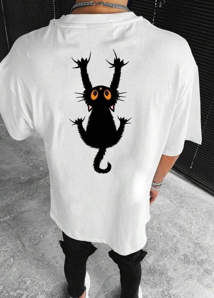 Біла комфортна чоловіча біла оверсайз футболка з яскравим принтом No Brand