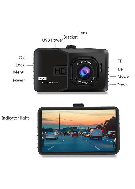 Автомобільний відеореєстратор Baideluo FULL HD 1080P з великим дисплеєм 3.0" No Brand (327414501)