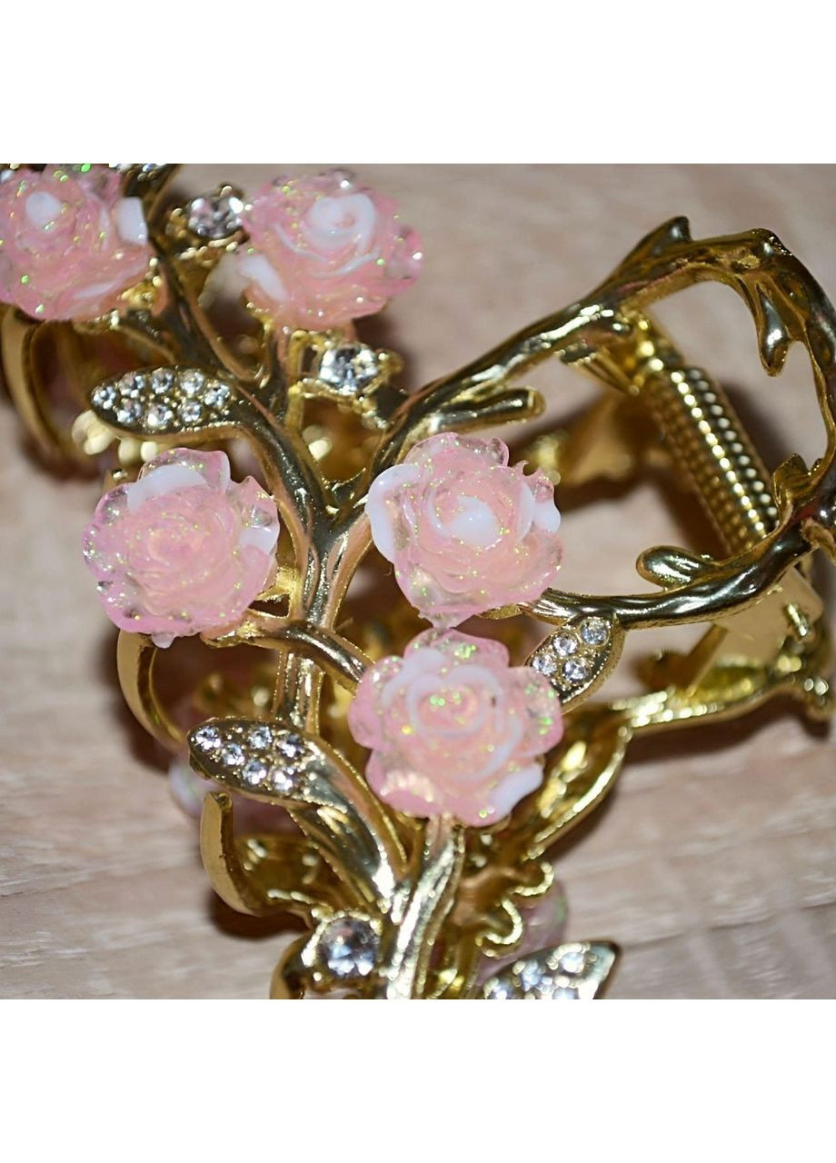 Заколка крабик для волосся Ніжна Троянда з міцного металу, з декоративними камінцями No Brand (370290264)