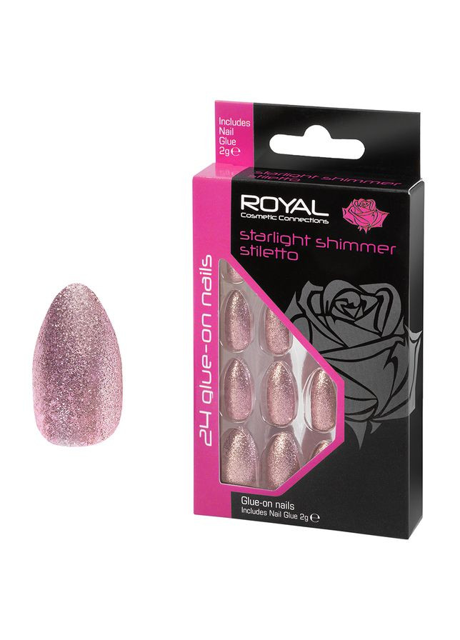 Накладні нігті в комплекті із клеєм Cosmetics 24 Glue-On Nail Tips "Starlight Shimmer Stiletto" Royal (301417162)