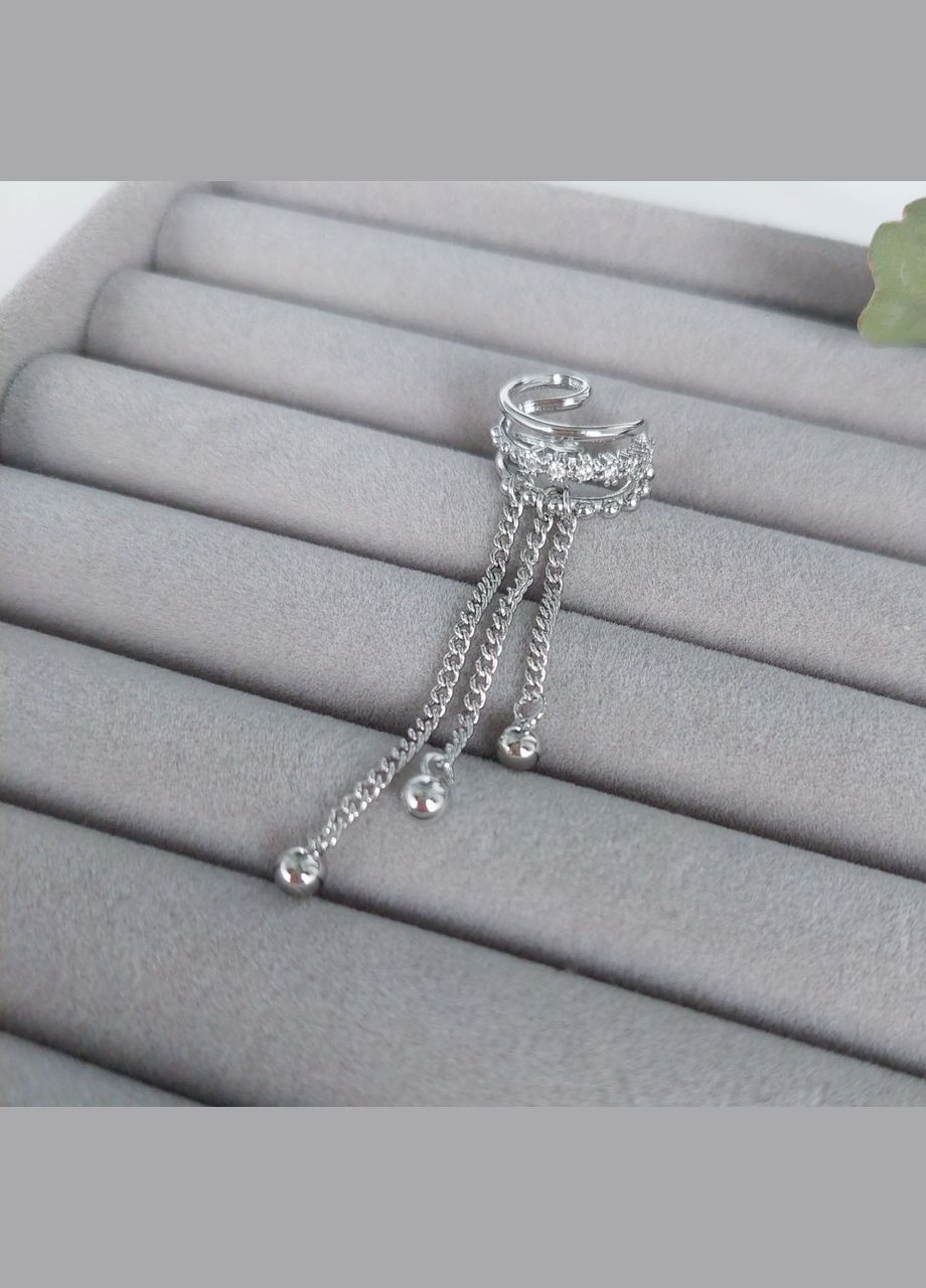 Кафф на ухо с цепочками MK1246 посеребренный DeKolie (317196787)