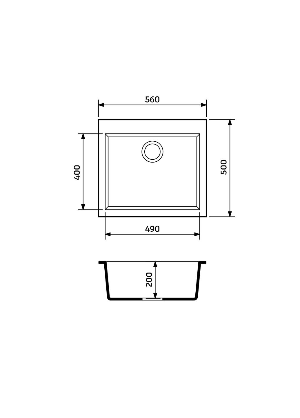 Мойка кухонная Univer, искусственный камень, квадрат, без крыла, 560х500х200мм, чаша – 1, врезная, серый Adamant (371632947)