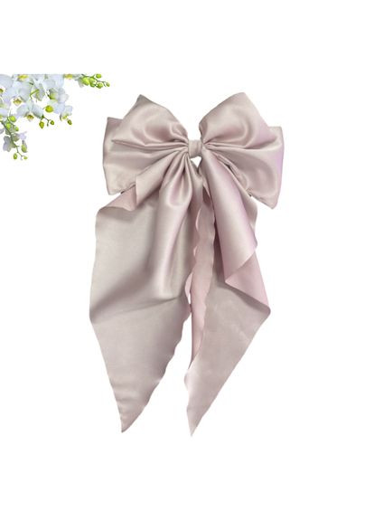 Бант большой для волос шелковый бежевый Hand Made 17х32см заколка автоматик Handmade (368772239)