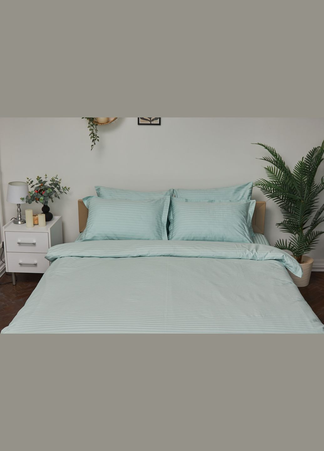 Комплект постельного белья евро 200х220 наволочки 2х50х70 Satin Stripe (MS-820000626) Moon&Star Stripe Mint (284416306)