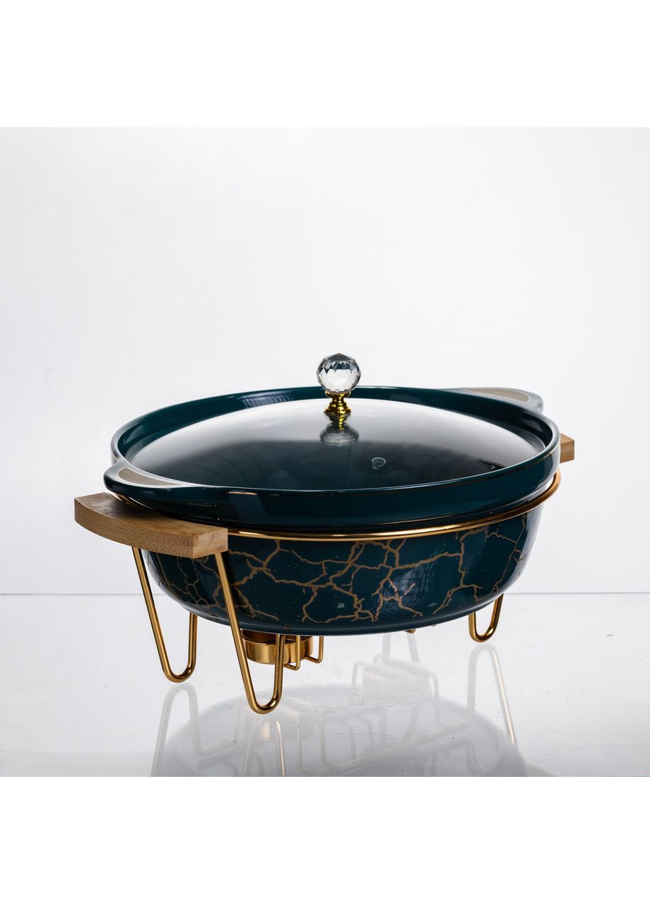 Мармит фарфоровый настольный круглый 2 (л) мармитница с подогревом Зеленый мрамор LC-715 Yiwu (370675825)