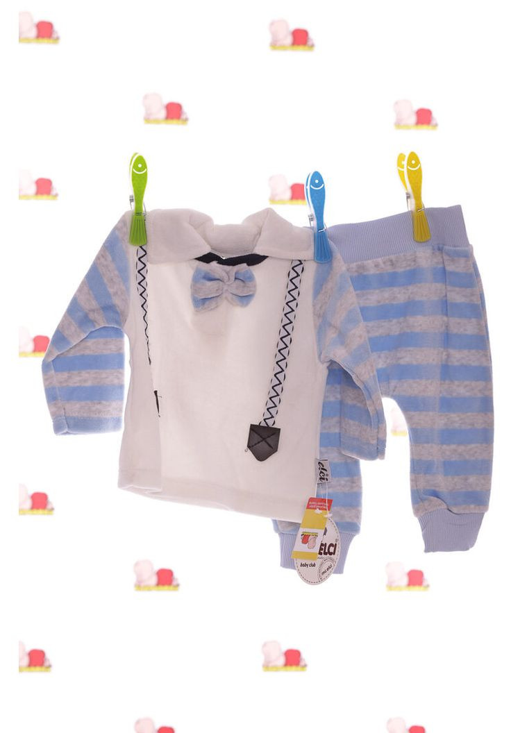 Голубой зимний костюм с длинным рукавом для мальчика велюровый на подтяжках голубой 62 см (30075) BABYKROHA