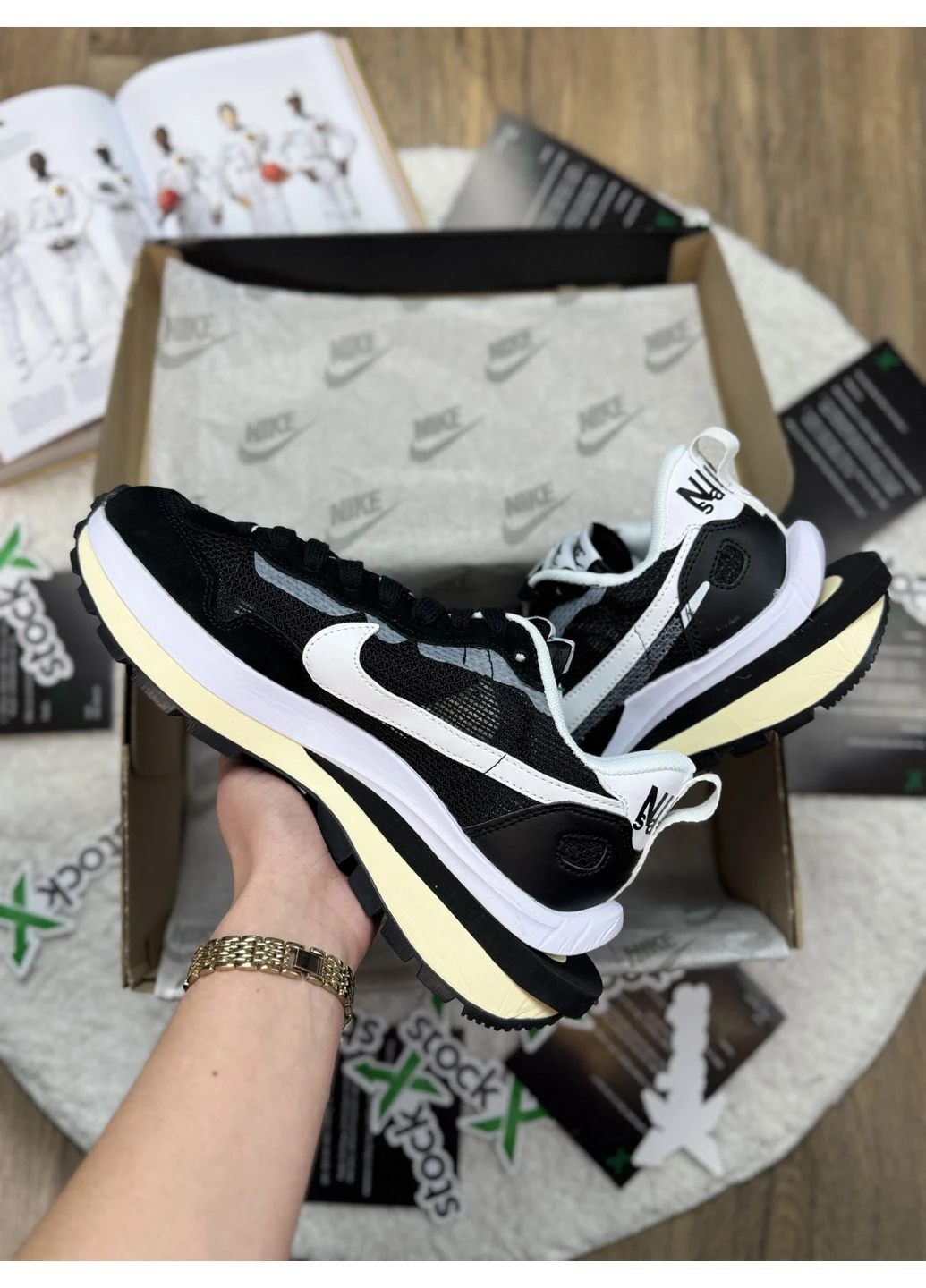 Черные летние кроссовки nike x sacai vaporwaffle black найк вапорвафл No Brand