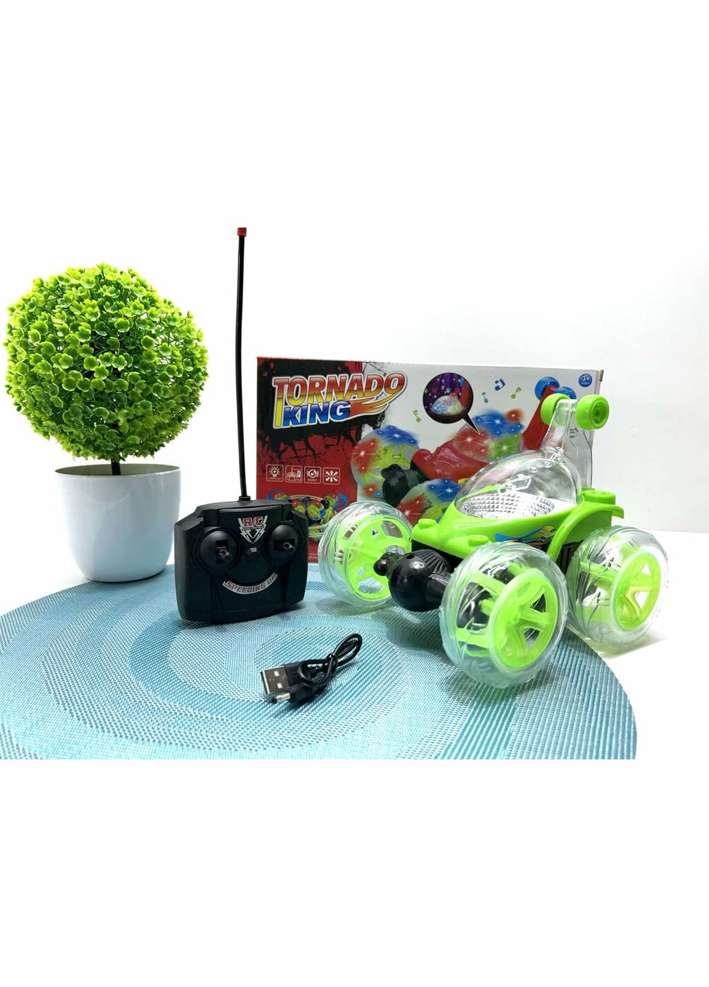 Машина Перевертыш радиоуправляемая трюковая со светящимися колесами 18 см Зеленая (3048) No Brand (305073628)