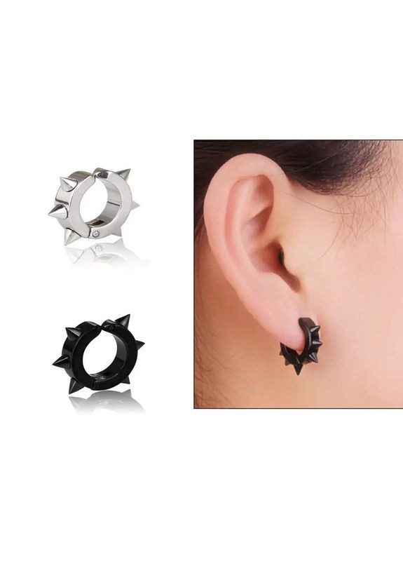 Чоловічі сережки кліпси із шипами з сталі на одне вухо без проколювання No Brand (338436187)