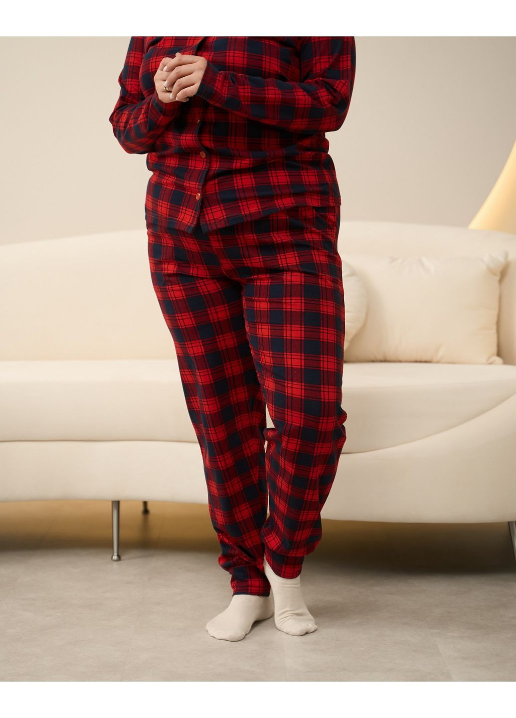 Красная всесезон женская хлопковая пижама пижамы батал для женщин в клетку, больших размеров рубашка + брюки Nicoletta Піжама жінкам