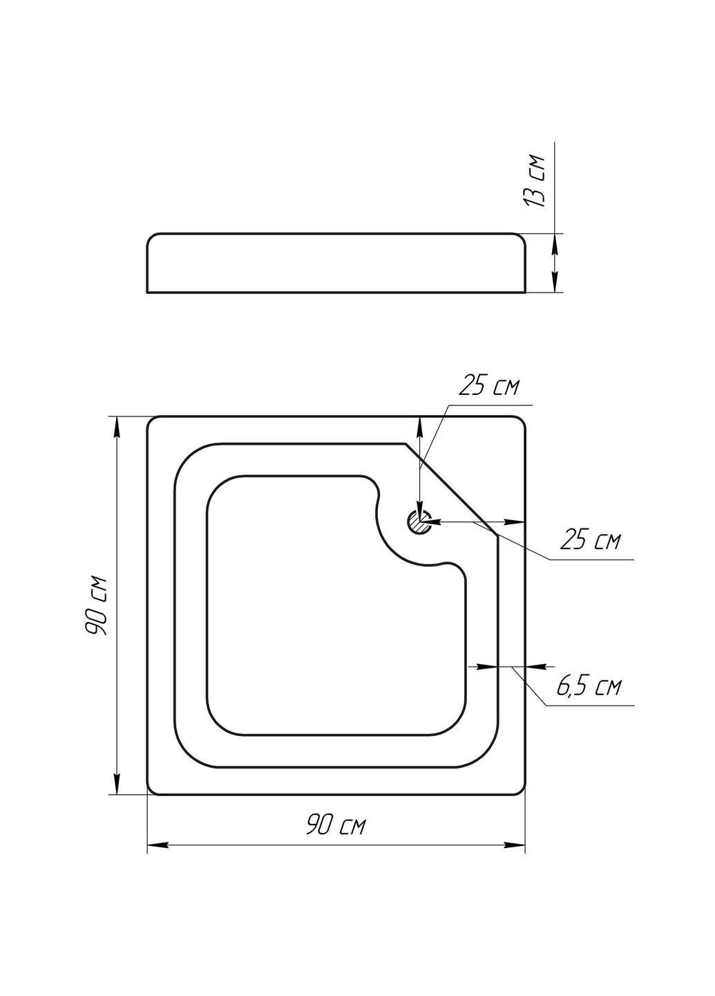 Душовий піддон квадратний LUBAWA SL90F (SL90) (1уп.) Bravo (299997488)
