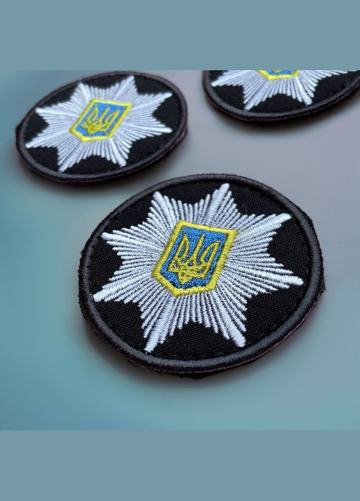 Шеврон на липучці Кокарда Поліція кругла 6 см чорний, вишитий патч нашивка липучка IDEIA (313595054)