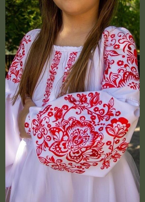 Белое голубое пышное яркое платье для девочки с вышивкой Марічка (326810811)