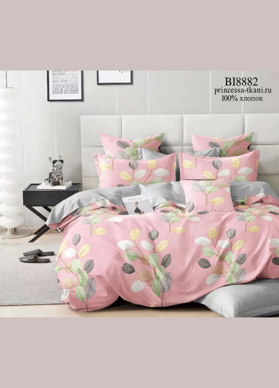 Фабричное хлопковое постельное белье класса-А Евро Розовый с серым 200 х 220 (24585206-02) No Brand (348095257)