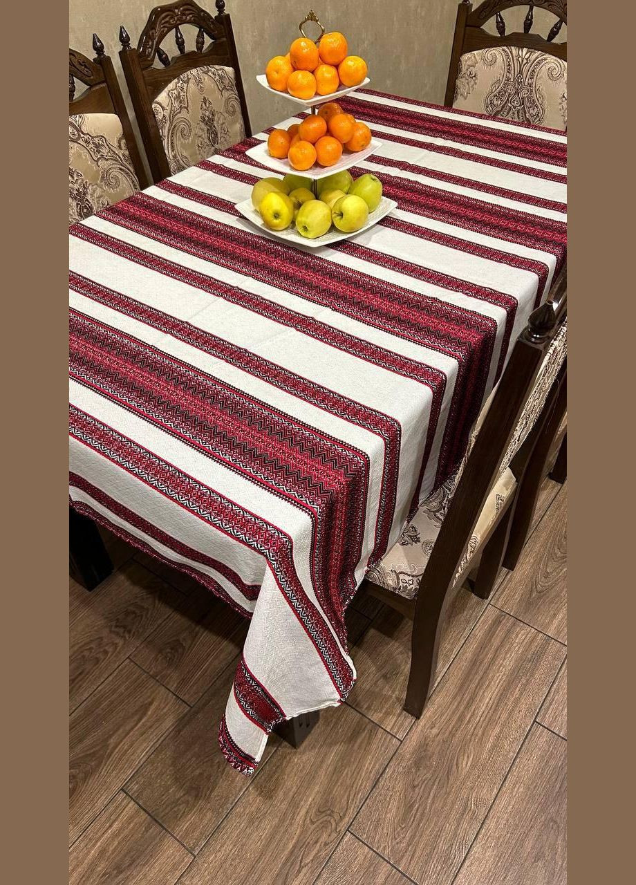 Льняная скатерть с орнаментом 150х180 Белый с красным (П4К-skatert-dom-001-02) No Brand (323160838)