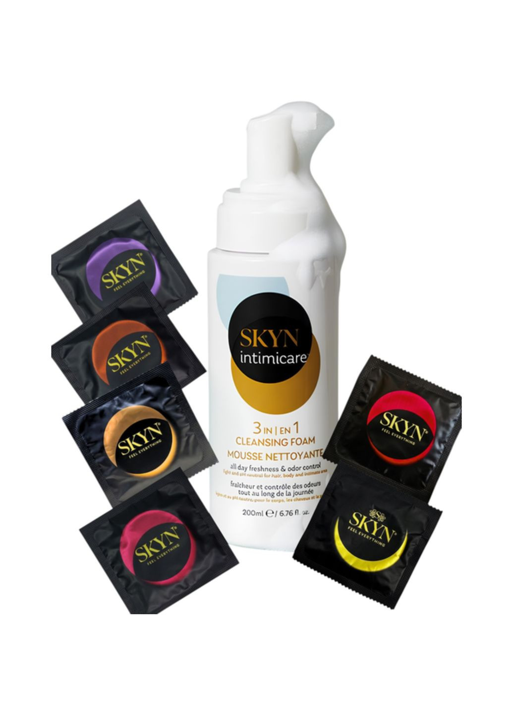 Набір презервативів асорті 6 шт + Піна для інтимного догляду Intimicare 3 in 1 200 мл SKYN (361082172)