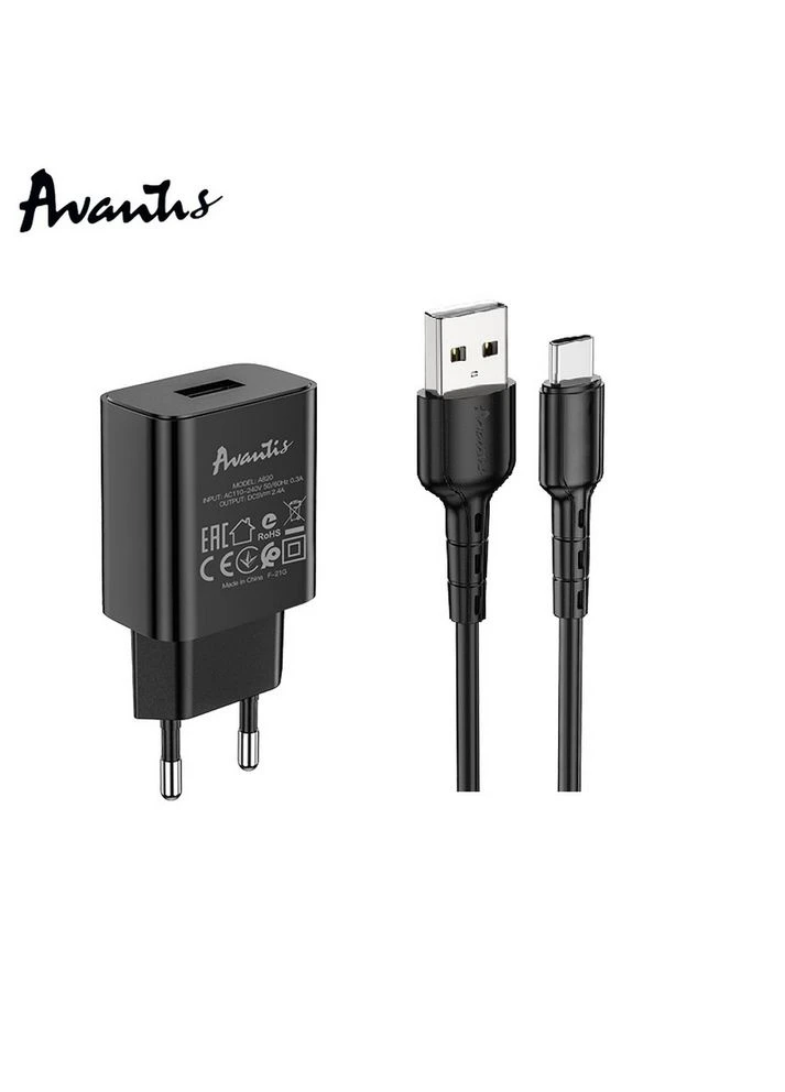 Сетевое зарядное устройство 1USB 2,4A черный адаптер для смартфона планшета электроники Type-C Avantis (367835493)