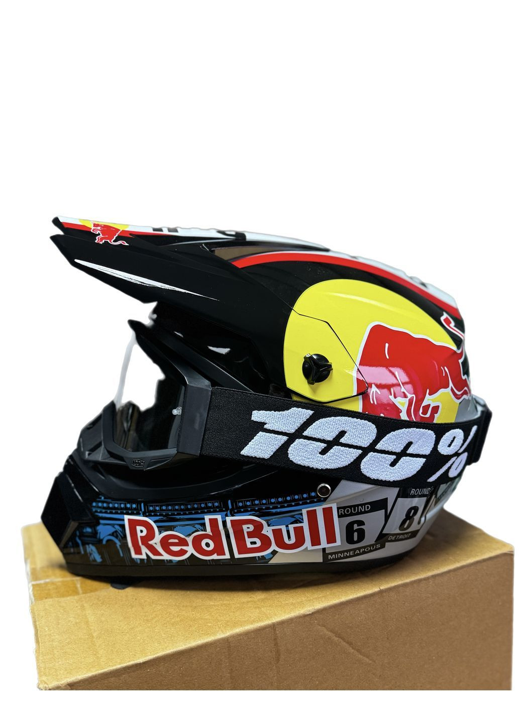 Эндуро кроссовый мотошлем Helmet Red Bull + очки Profi Black прозрачное стекло No Brand (370677345)