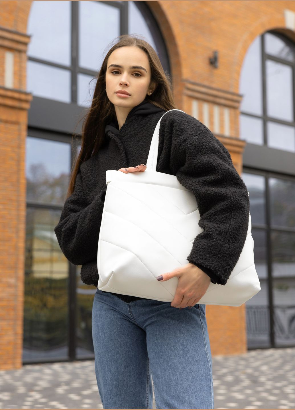 Женская сумка Shopper строченая белая Sambag (322827444)