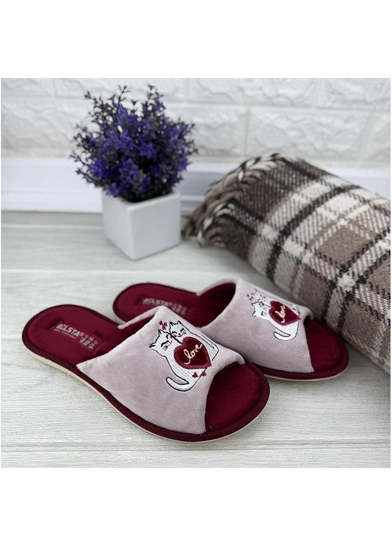 Пудровые жiночi кiмнатнi тапочки вiдкритi е-0088-48-2 пудровi з бордовим No Brand