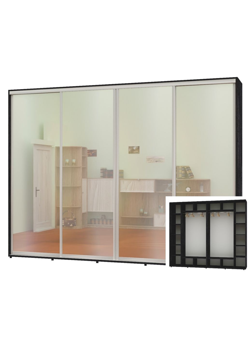 Шафа-купе чотиридверна 320*60*240 Бетон темний 4 двері Дзеркало Алекса (360478908)