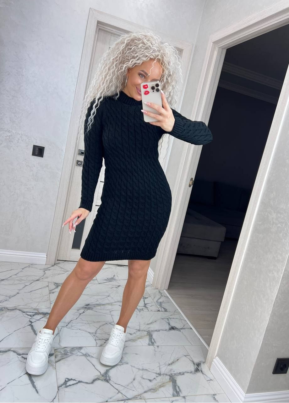 Чорна сукня в'язана жіноча чорного кольору 00336 No Brand