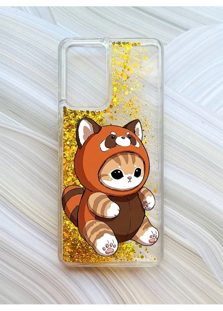 Чехол с плавающими золотыми блестками на Xiaomi Redmi Note 10 Pro/10 Pro Max Котик панда (принт 423) Creative (391979814)