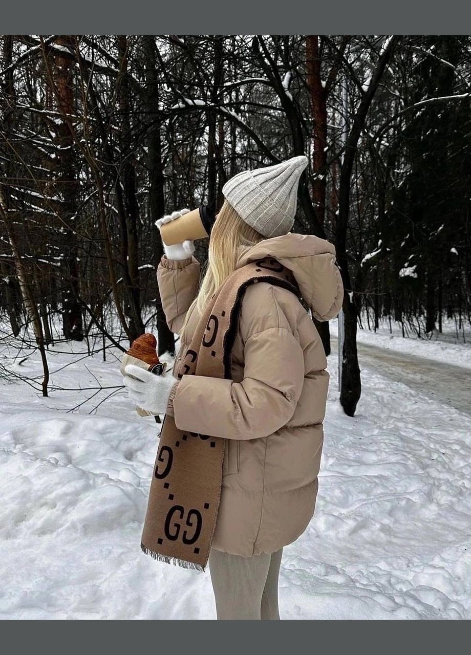 Бежевая демисезонная куртка двойная капюшон синтепон 250 No Brand