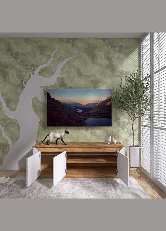 Тумба під телевізор Нордік ТВ1500 Білий + Дуб крафт золотий (DTM-5541) Еверест (315496308)