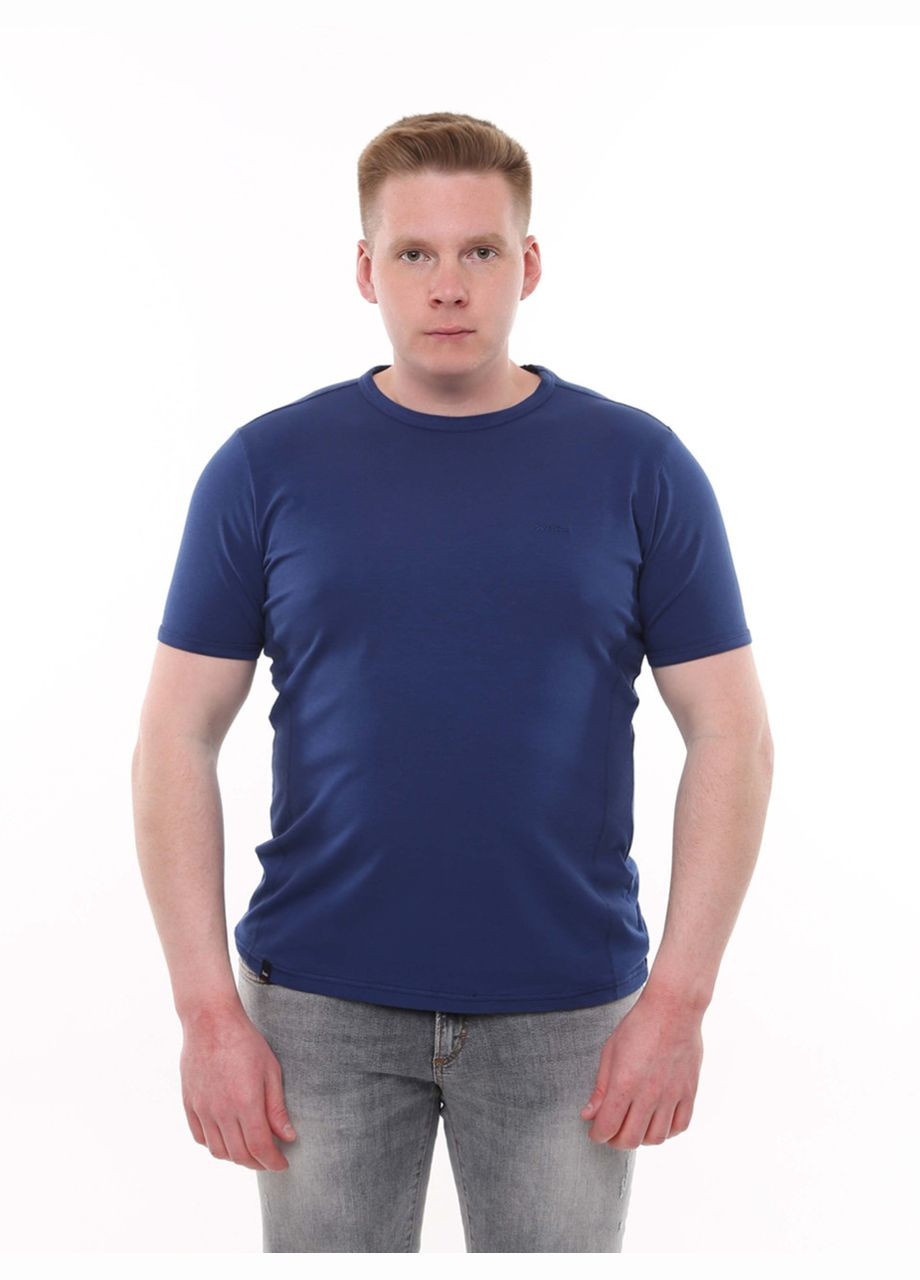 Синя футболка чоловіча синя пряма однотонна великий розмір з коротким рукавом Jean Piere Пряма