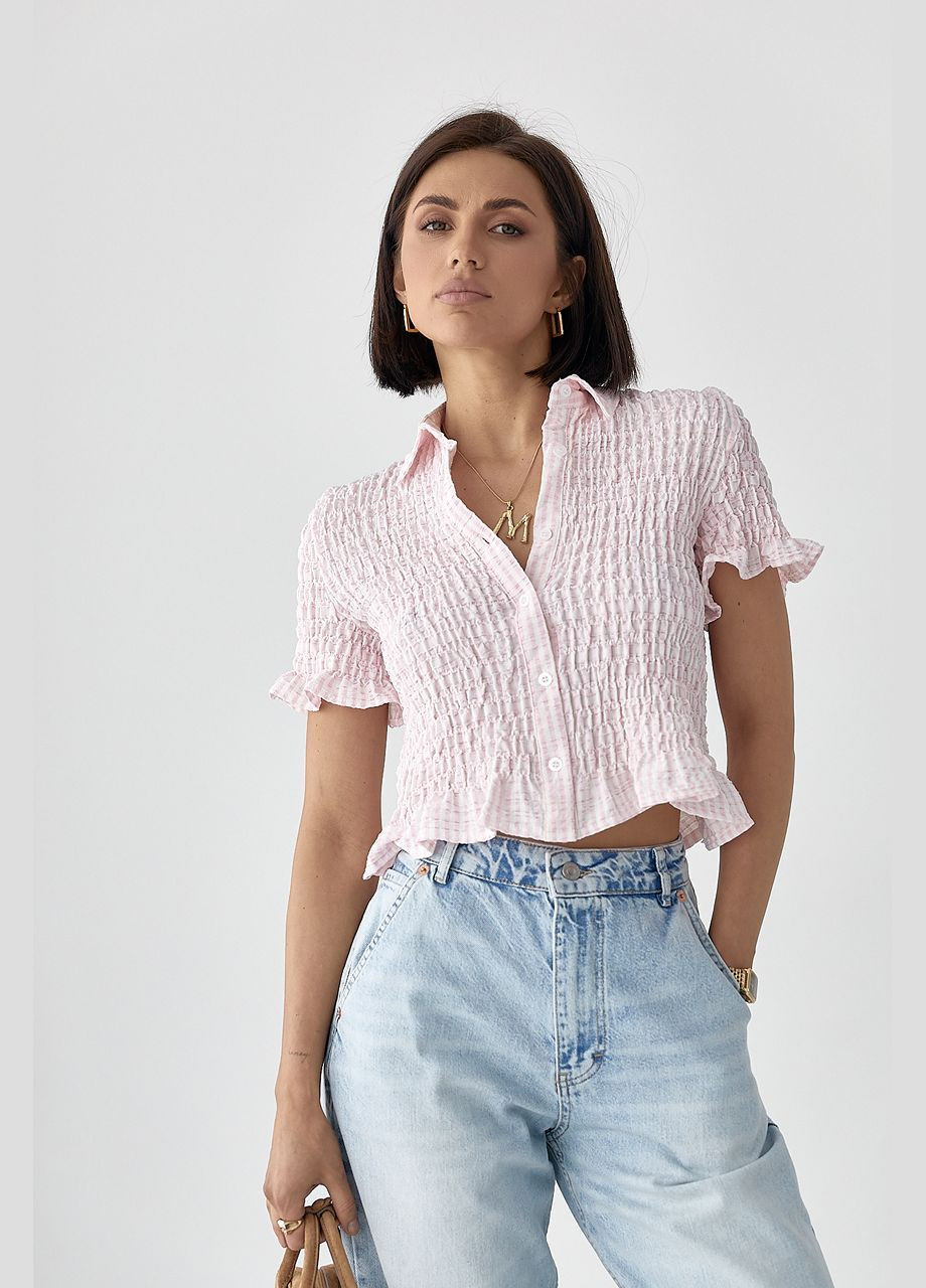 Рожева смугаста блуза з ефектом жатки Lurex