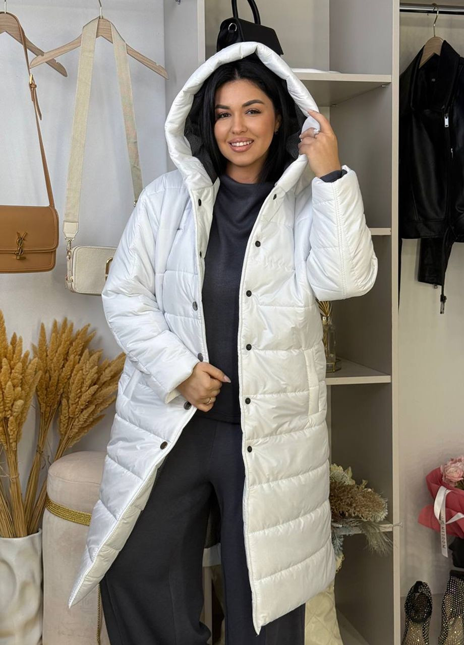 Молочное Стеганое женское пальто на кнопках Modena