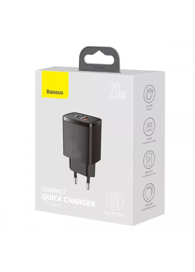 Зарядний пристрій Compact Quick Charger 20W (USB-A + USB-C) QC PD Black Baseus (300524099)