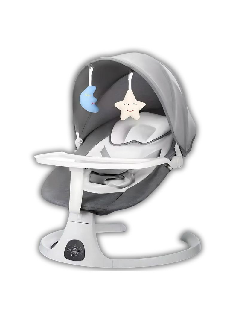 Заколисуючий центр 2в1 зі стільницею дитячий шезлонг від народження з пультом керування Сіро-білий Niki Light (322650567)