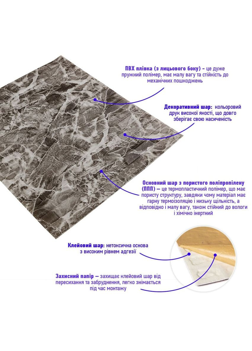 3D панель самоклеюча кладка 700х770х7мм Чорна-біла (330) SW-00000674 Sticker Wall (362095012)