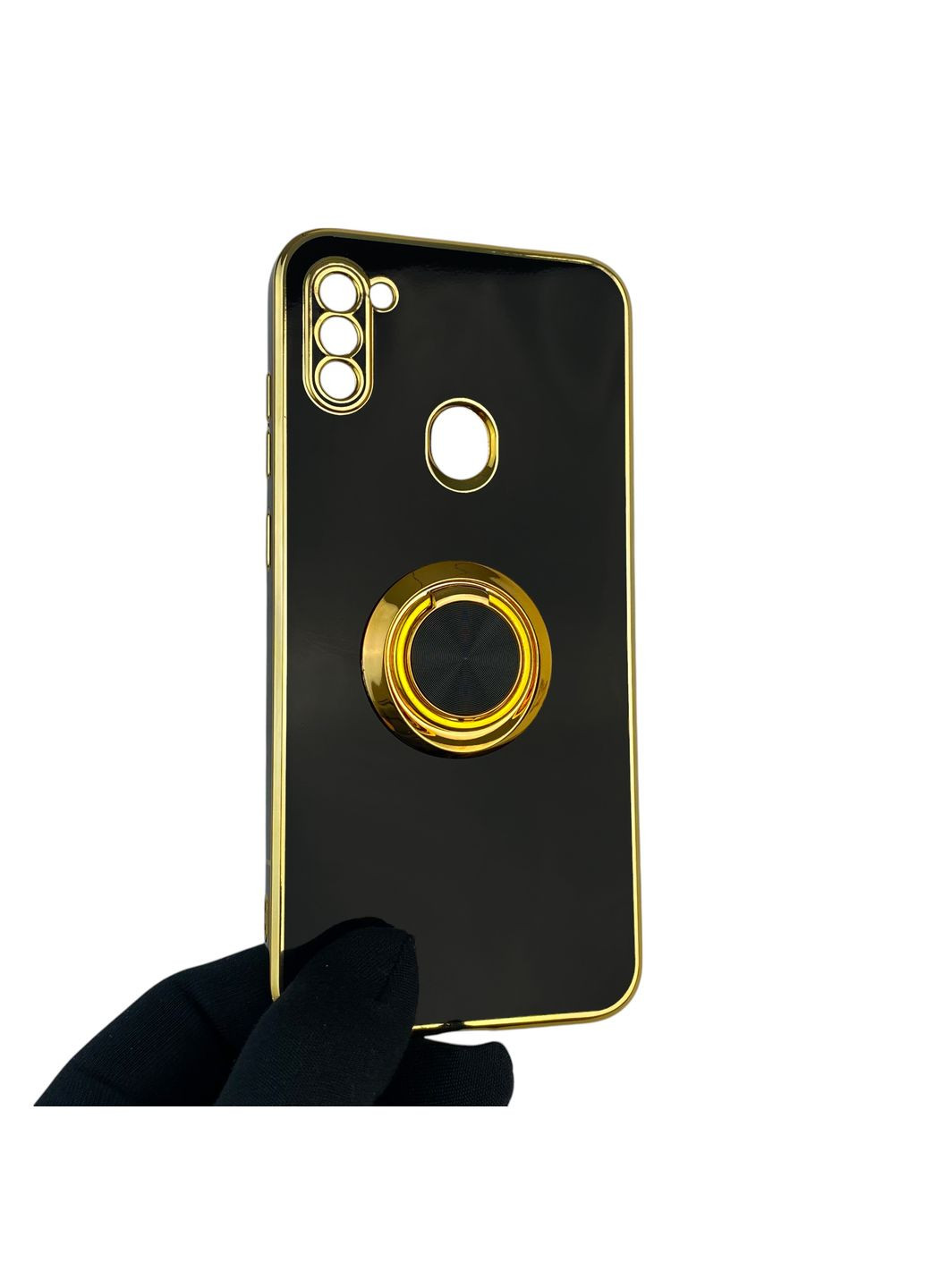 Чохол для Galaxy A11 (SM-A115F) з кільцем-підставкою із золотою окантовкою на самсунг а11 чорний gs1 Samsung (366228899)