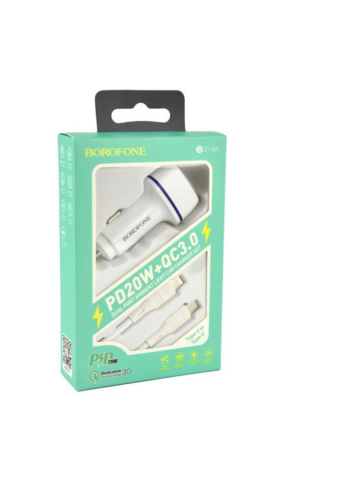 Автомобильное Зарядное Устройство BZ14A PD20W+QC3.0 Type-C to Type-C 3A Цвет Черный Borofone (340935285)