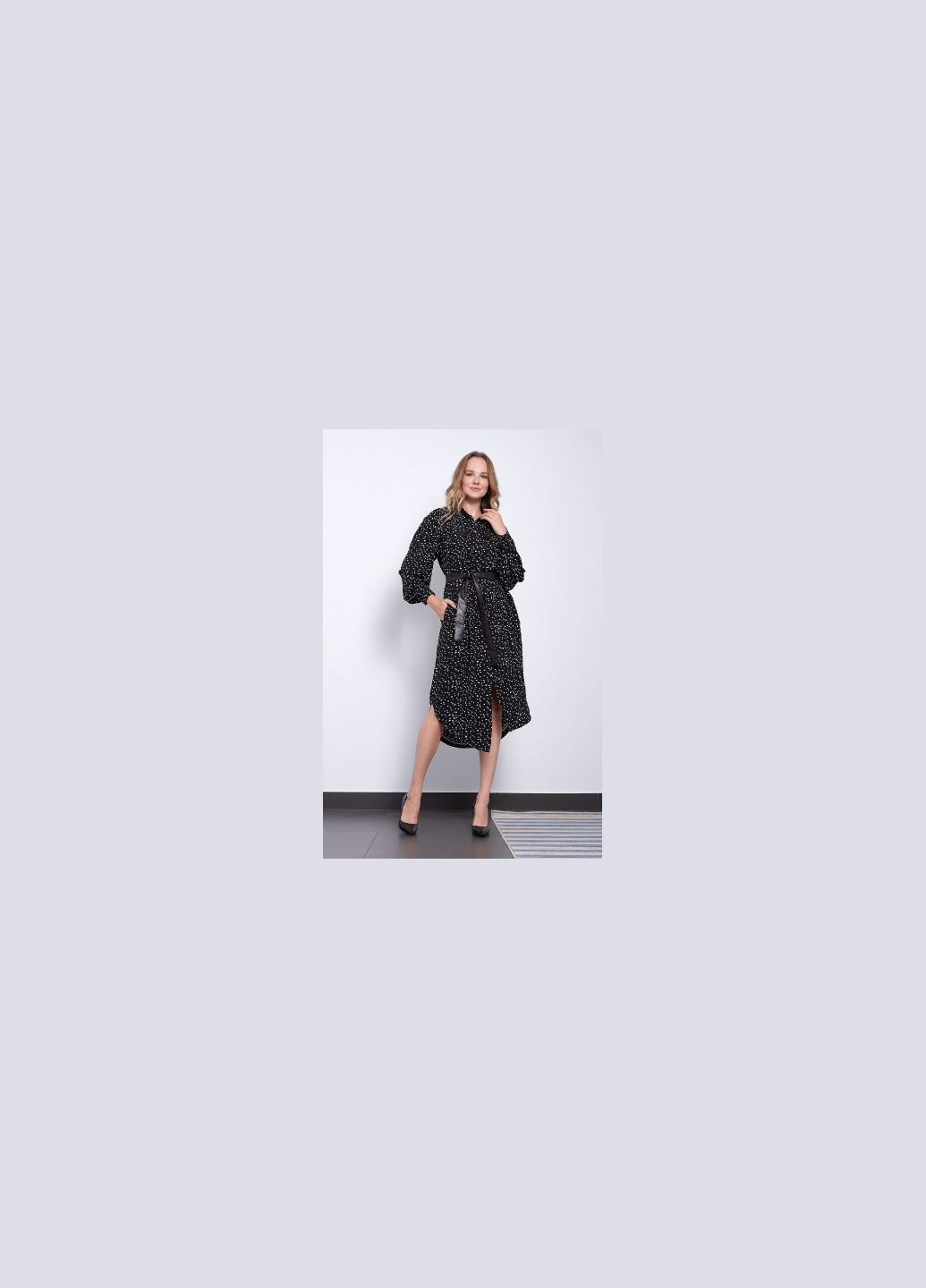 Черное кэжуал платье женское чёрное в горох дизайнерское миди "диана" mkpr2108-1 Modna KAZKA