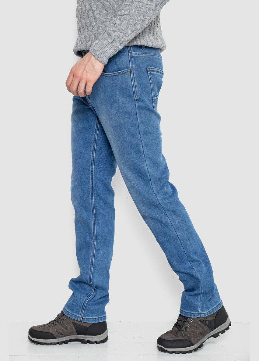 Синие демисезонные прямые джинсы мужские на флисе синие с потертостями размер 30 (sku_254r2407) Ager