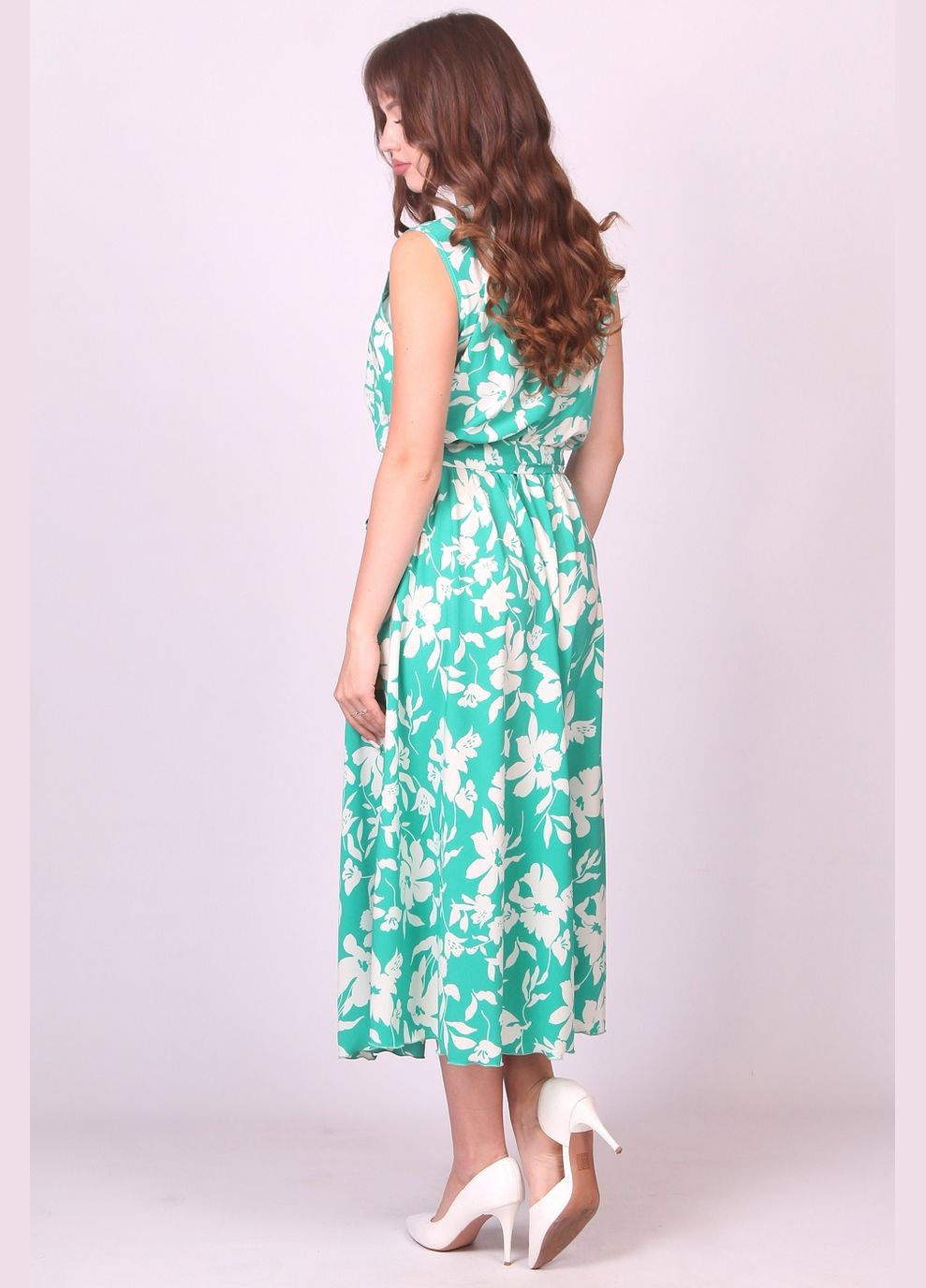 Зелена кежуал сукня жіноча 385 квіти великі молочний софт зелена Актуаль