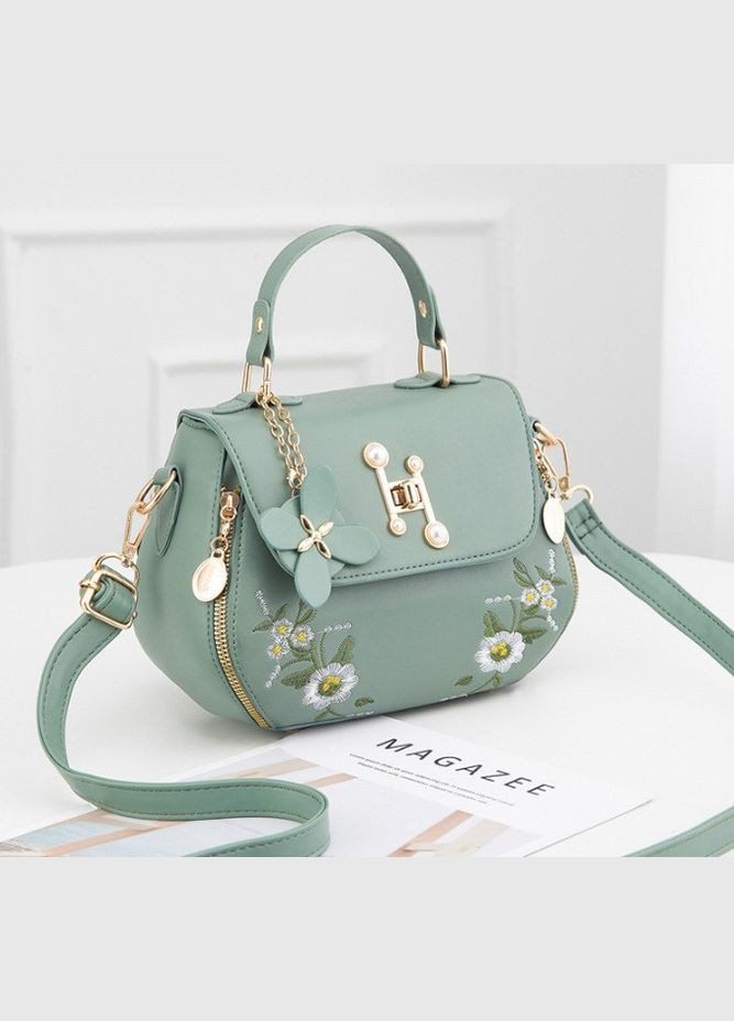 Міні сумочка з вишивкою квітковий принт м'ята екокожа (sku_1075М) No Brand (330576104)