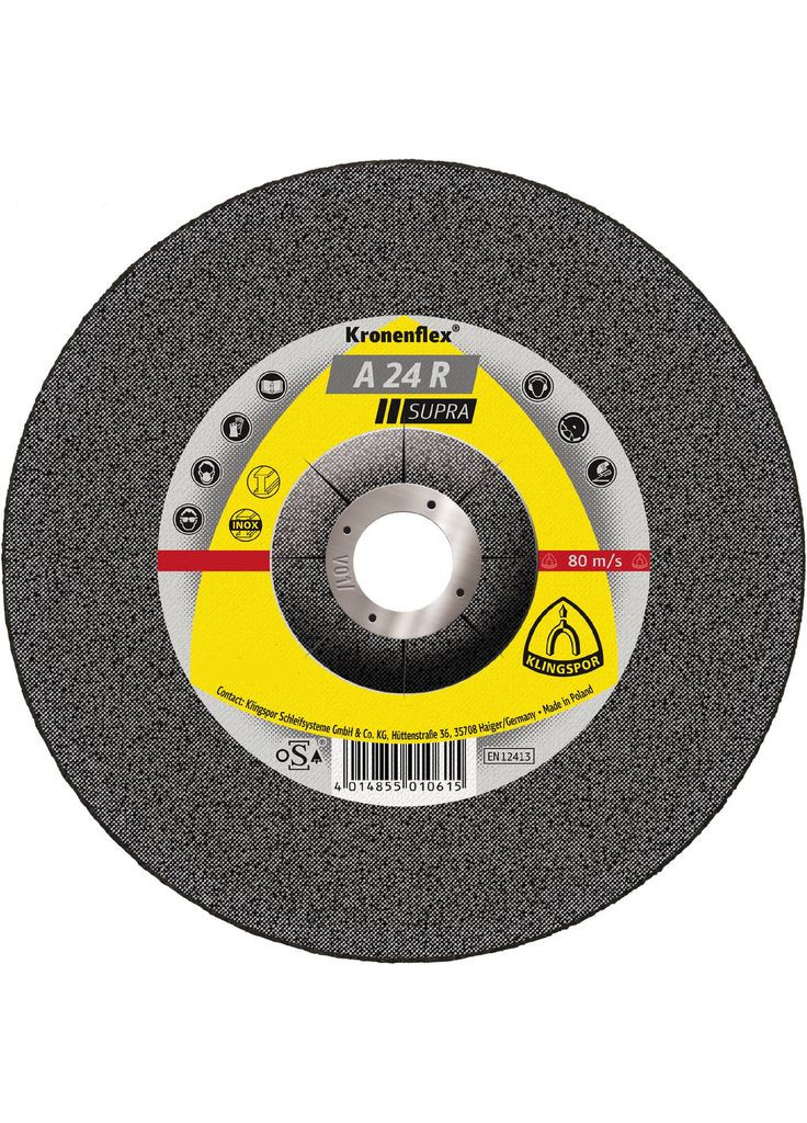 Зачистной диск Kronenflex А24 R Supra Inox (180х8х22.23 мм) вогнутый круг по нержавеющей стали (23098) Klingspor (267819730)