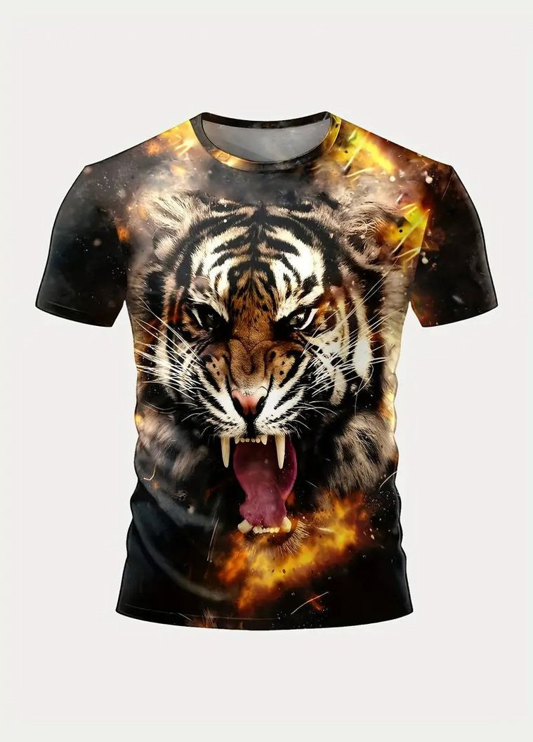 Комбінована чоловіча термо дихаюча літня футболка з 3d принтом злий тигр s 48 luxaurum165 No Brand