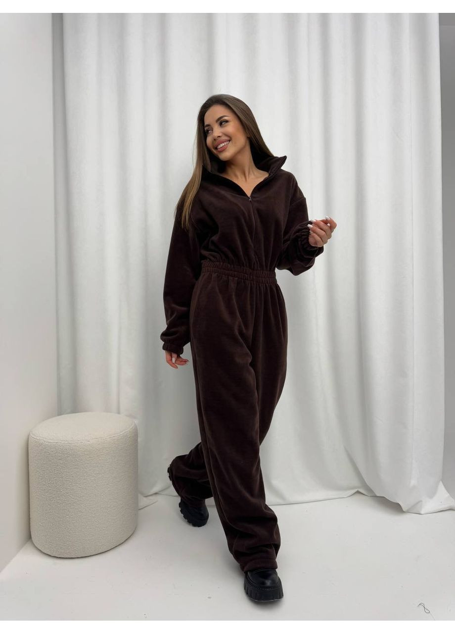 Флісовий теплий комбінезон з кишенями More_bboutique Комбінезон однотонний коричневий спортивний, повсякденний фліс